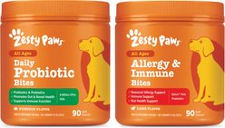 Zesty Paws Probiotic Bites Digestion + Aller-Immune Bites Lamb Flavor Immune System Soft Chews Dog Supplement