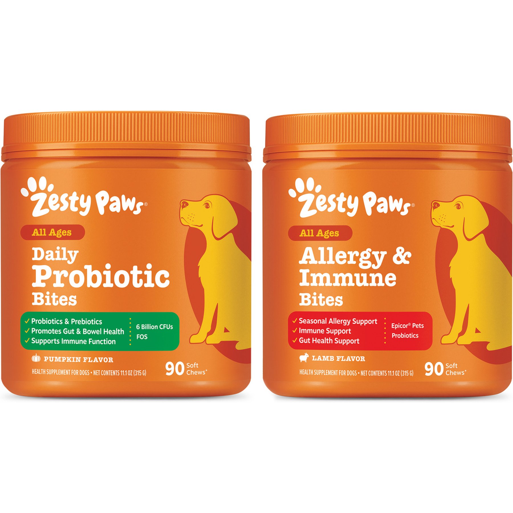 Zesty Paws Probiotic Bites Digestion + Aller-Immune Bites Lamb Flavor Immune System Soft Chews Dog Supplement