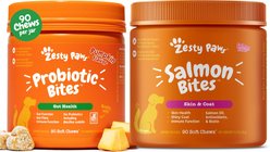 Zesty Paws Probiotic Bites Digestion Pumpkin Flavor Soft Chews Supplement + Salmon Bites Skin & Coat Dog Supplement