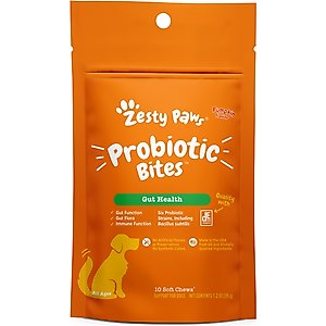 Zesty Paws Probiotic Bites Pumpkin Flavored Soft Chews Gut Flora & Digestive Supplement for Dogs, 10 count