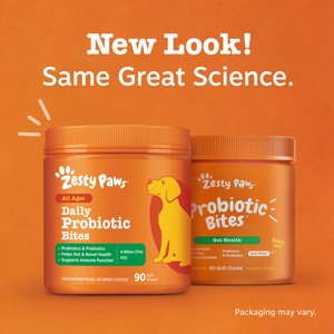 Zesty Paws Probiotic Bites Pumpkin Flavored Soft Chews Gut Flora & Digestive Supplement for Dogs, 90 count