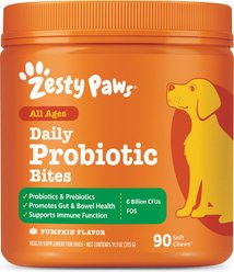 Zesty Paws Probiotic Bites Pumpkin Flavored Soft Chews Gut Flora & Digestive Supplement for Dogs, 90 count