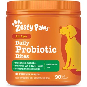 Zesty Paws Probiotic Bites Pumpkin Flavored Soft Chews Gut Flora & Digestive Supplement for Dogs, 90 count