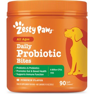 Zesty Paws Probiotic Bites Pumpkin Flavored Soft Chews Gut Flora & Digestive Supplement for Dogs, 90 count slide 1 of 9