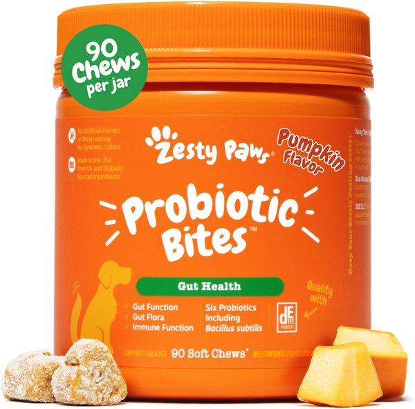 Show full view: Zesty Paws Probiotic Bites Pumpkin Flavored Soft Chews Gut Flora & Digestive Supplement for Dogs, 90 count slide 1 of 9