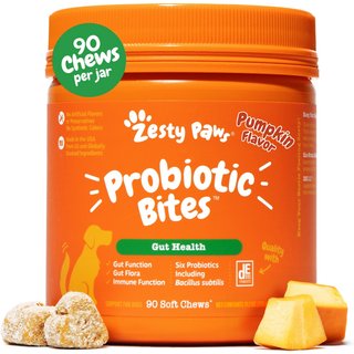 Zesty Paws Probiotic Bites Pumpkin Flavored Soft Chews Gut Flora & Digestive Supplement for Dogs, 90 count slide 1 of 9