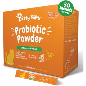 Zesty Paws Probiotic Powder Pumpkin Flavored Gut Flora & Digestive Aid Supplement for Cats, 30 count