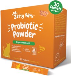Zesty Paws Probiotic Powder Pumpkin Flavored Gut Flora & Digestive Aid Supplement for Cats, 30 count