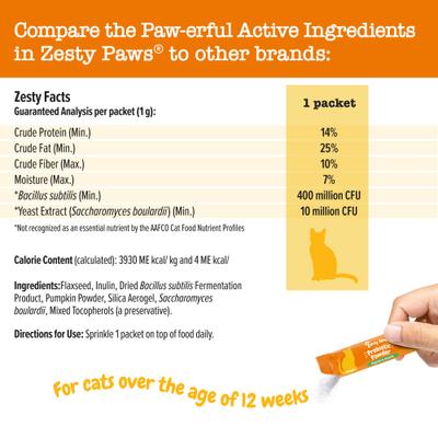 Show full view: Zesty Paws Probiotic Powder Pumpkin Flavored Gut Flora & Digestive Aid Supplement for Cats, 30 count slide 5 of 11