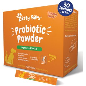 Zesty Paws Probiotic Powder Pumpkin Flavored Gut Flora & Digestive Aid Supplement for Dogs, 30 count
