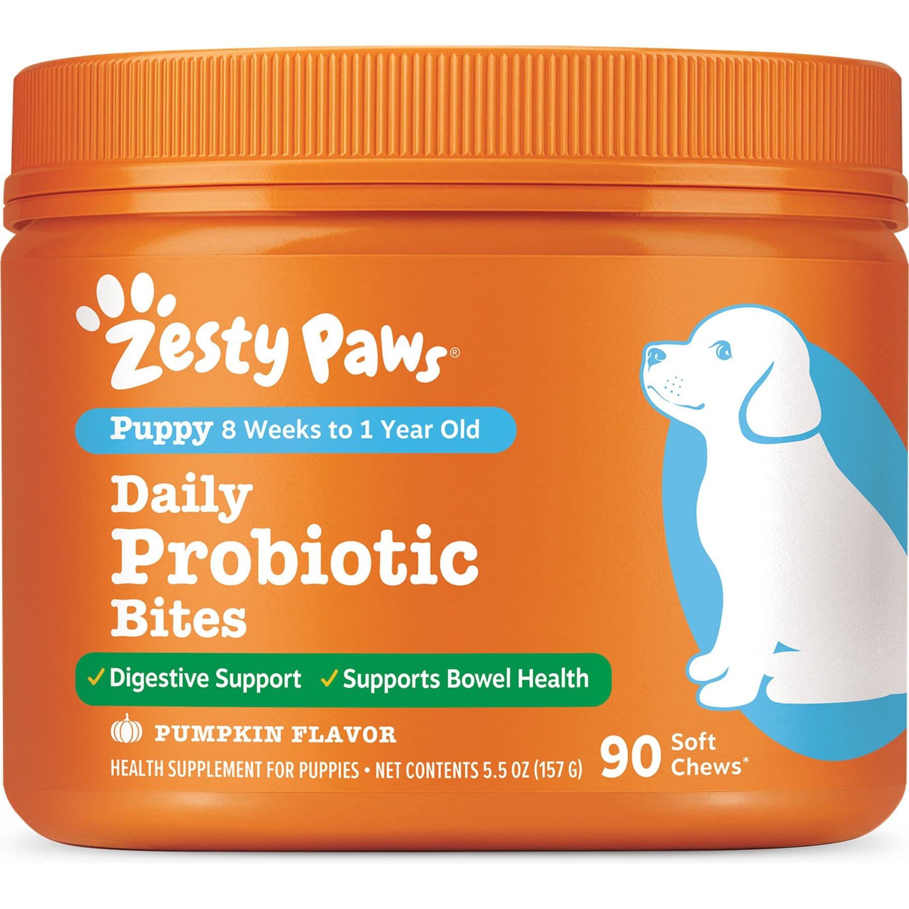 Zesty Paws Probiotic Pumpkin Flavored Soft Chews Gut Health Supplement for Puppies, 90 count