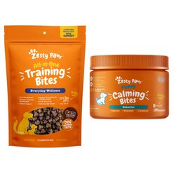 Zesty Paws Puppy Calming Bites Behavior Turkey Flavor Soft Chew Supplement, 90 count + All-in-One Bacon Dog Treats