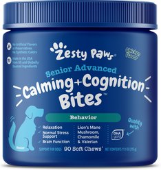 Zesty Paws Senior Advanced Calming + Cognition Bites Chicken Flavor Soft Chews Composure Supplement for Dogs, 90 count slide 1 of 9