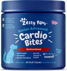 Zesty Paws Senior Advanced Cardio Bites Salmon Flavored Soft Chews Heart Supplement for Dogs, 90 count