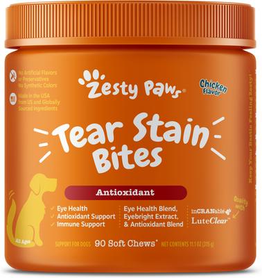 Show full view: Zesty Paws Tear Stain Bites Chicken Flavored Soft Chews Supplement for Dogs, 90 count slide 1 of 12