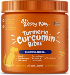 Zesty Paws Turmeric Curcumin Bites Bacon Flavored Soft Chews Multivitamin for Dogs, 90 count