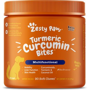 Zesty Paws Turmeric Curcumin Bites Bacon Flavored Soft Chews Multivitamin for Dogs, 90 count