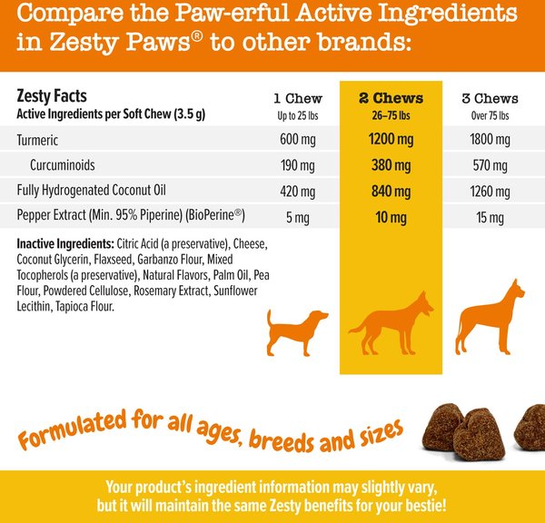 Zesty Paws Turmeric Curcumin Bites Bacon Flavored Soft Chews Multivitamin for Dogs