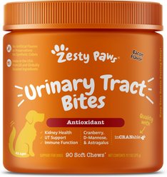 Zesty Paws Urinary Tract Bites Bacon Flavored Soft Chews Cranberry Bladder Kidney Supplement for Dogs, 90 count