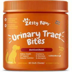 Zesty Paws Urinary Tract Bites Bacon Flavored Soft Chews Cranberry Bladder Kidney Supplement for Dogs, 90 count