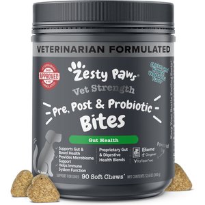 Zesty Paws Vet Strength Pre, Post, & Probiotic Soft Chews Gut Flora & Digestive Supplement for Dogs, 90 count