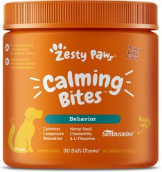 Zesty Paws Zesty Paws All Ages, Calming Bites, Peanut Butter Flavored Soft Chews, Behavior Functional Dog Supplement, 90 count & Zesty Paws Salmon Bites Skin & Coat Dog Supplement, 90 count slide 2 of 9