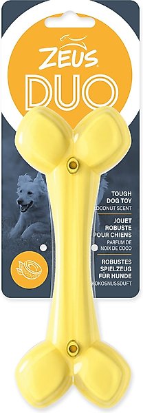 Show full view: Zeus Duo Bone Dog Toy, 7-in, Yellow slide 1 of 5