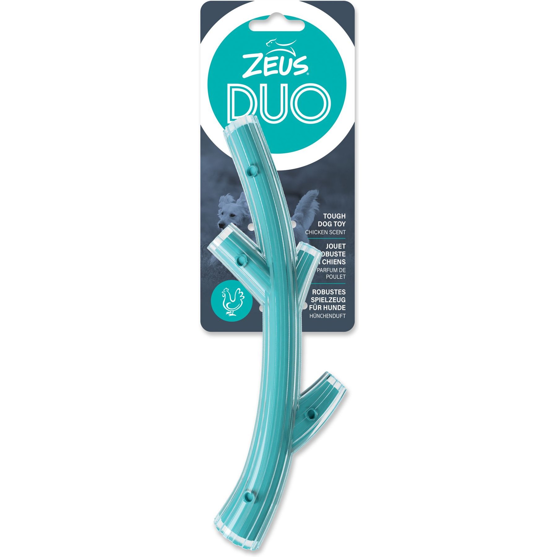 Zeus Duo Stick Dog Toy, Turquoise, 9-in