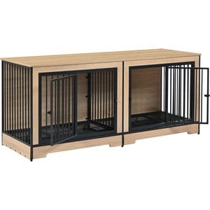 ZEUS & RUTA 2 Combined Room Locking Dog Crate with Tray, 74.8-in