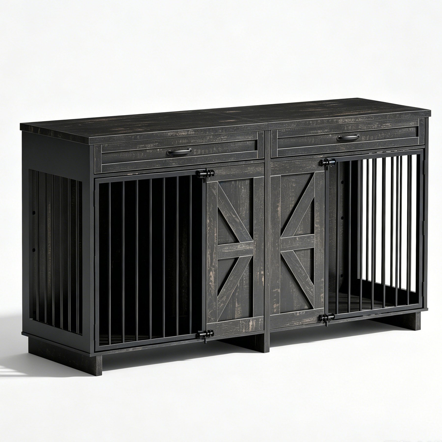 Zeus & Ruta 2-in-1 Wooden TV Stand Locking Dog Crate with Storage Drawers, 71-in, Antique Brown
