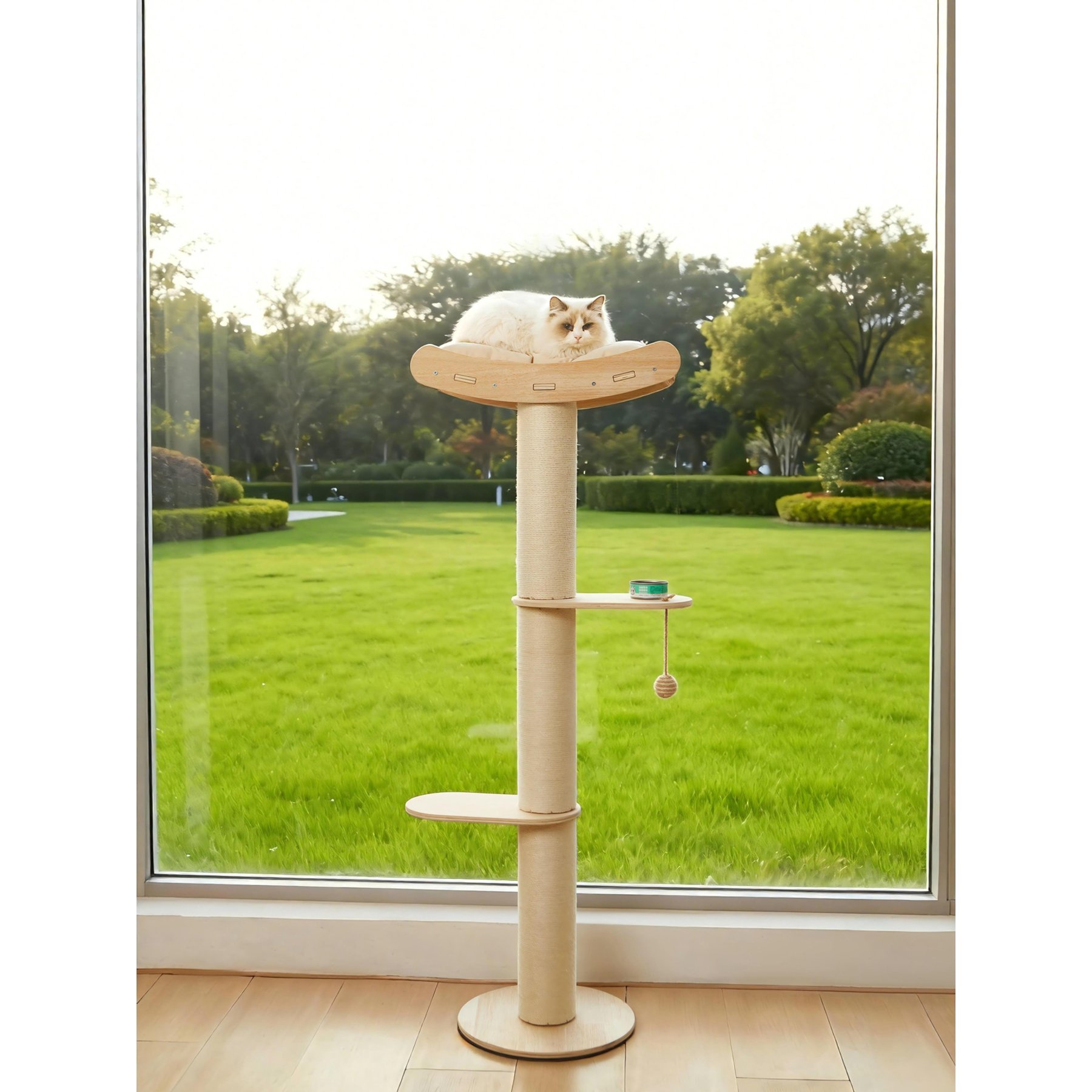 Zeus & Ruta 3-Tier 52.8-in Cat Tree Tower with Perch & Scratching Post, Beige