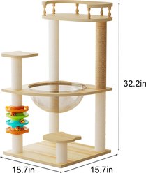Zeus & Ruta 32.2-in Wood Cat Tree with Sisal-Covered Scratching Posts & Top Perch, Natural/White slide 2 of 7