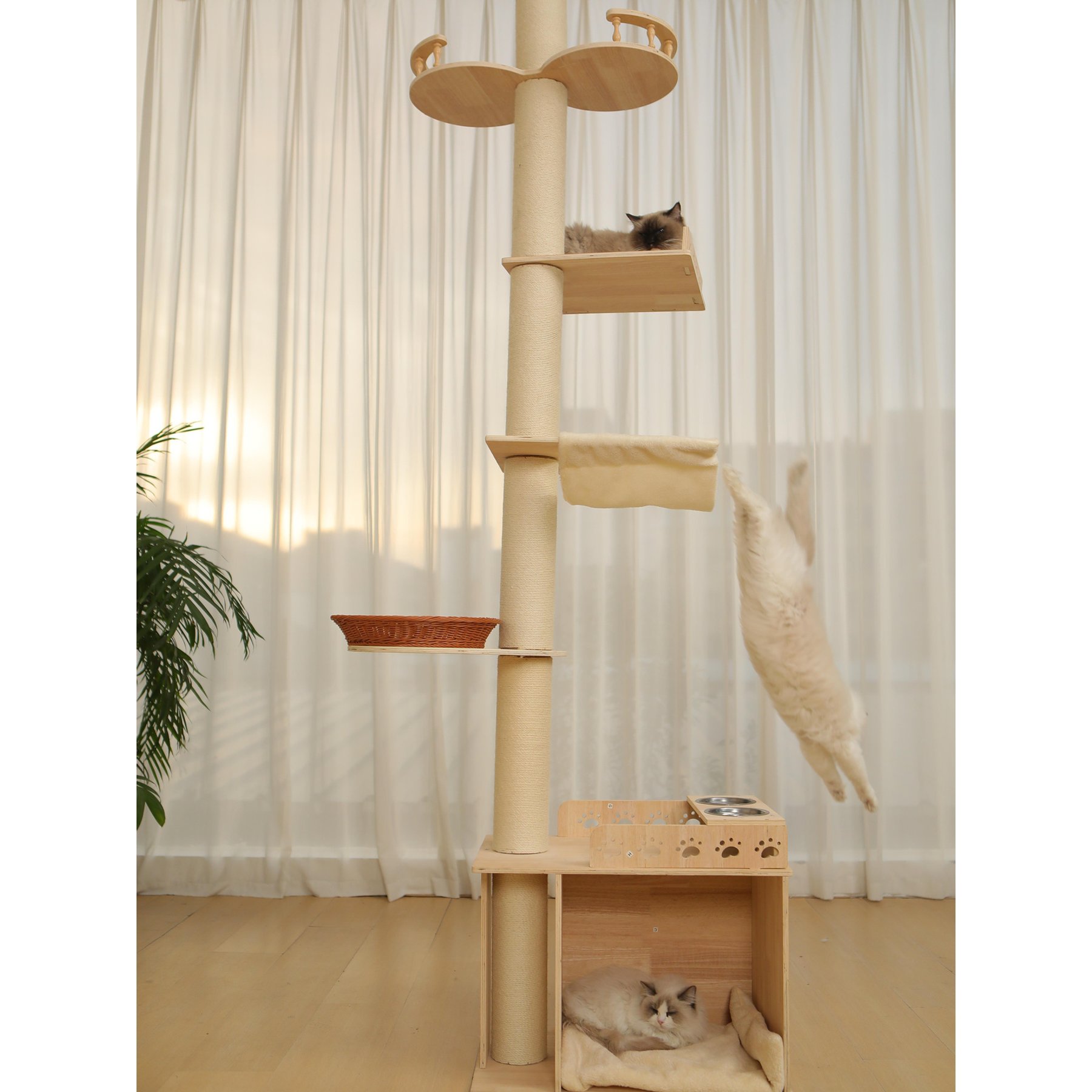 Zeus & Ruta Indoor 5-Tier Adjustable Cat Tree Tower with Perch & Scratching Post, Beige