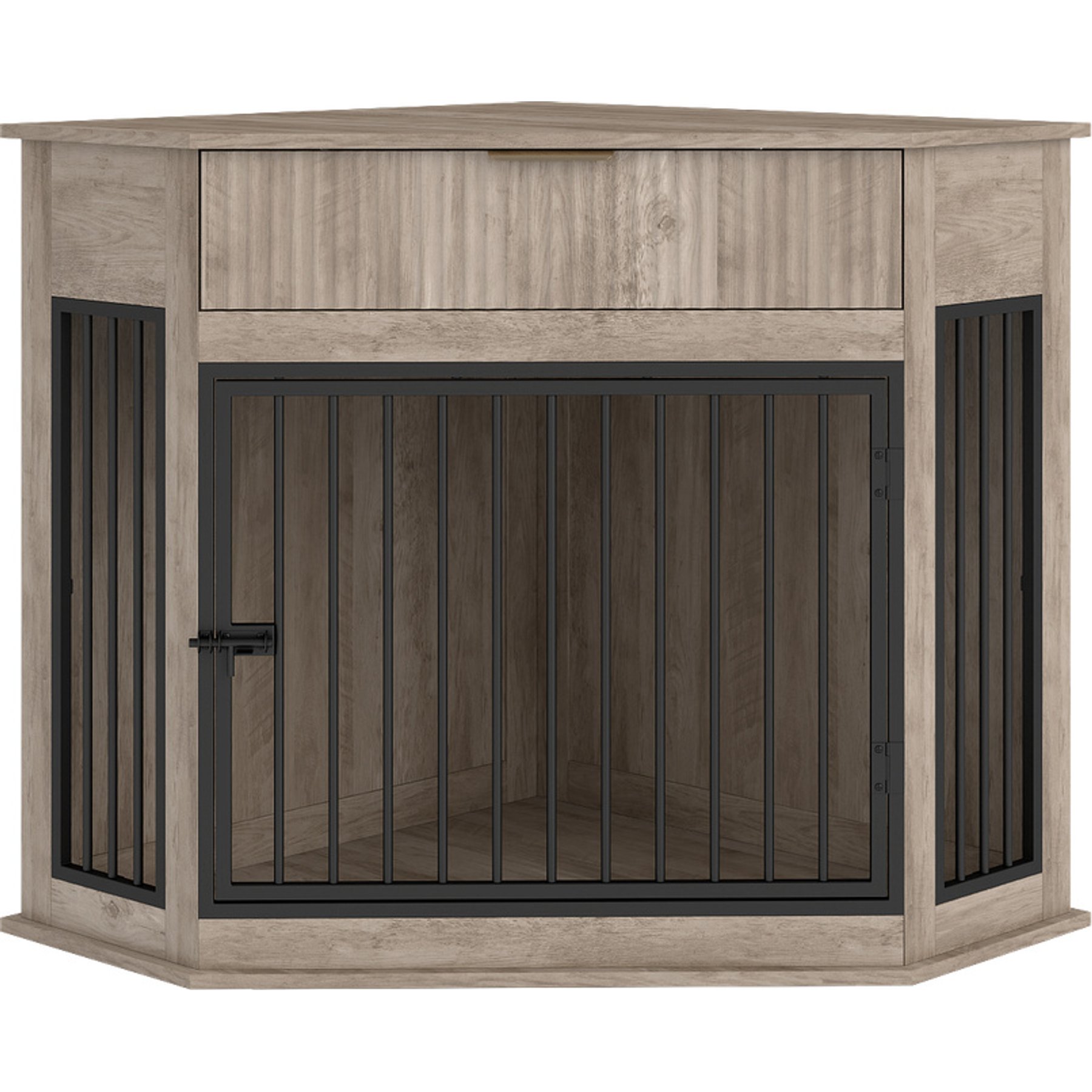 Zeus & Ruta MDF Locking Dog Crate with End Table Fluted Drawer, 44.6-in, Gray