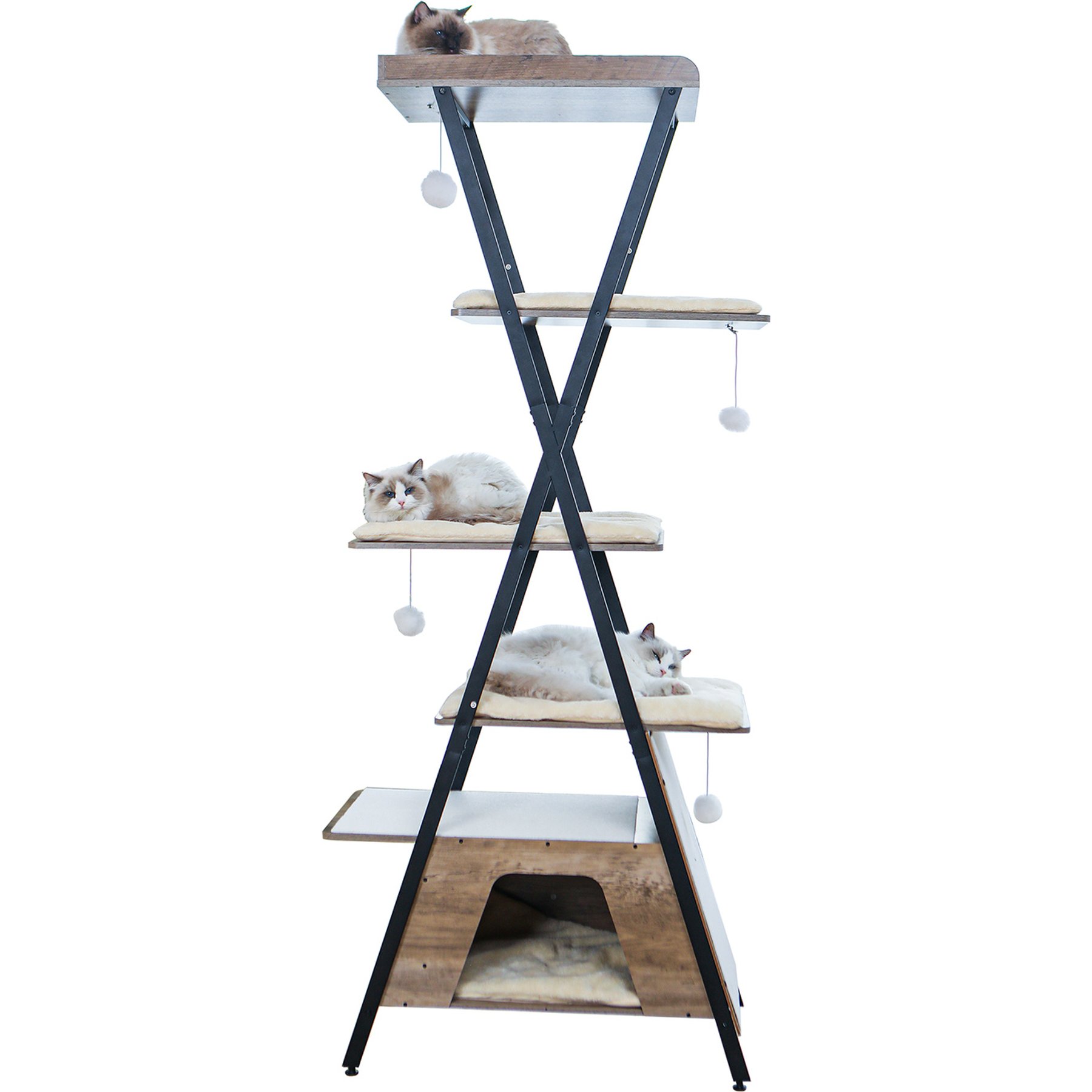 Zeus & Ruta Multi-Level Wooden Towers 73-in Cat Tree, Greige