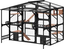 Zeus & Ruta Pine Wood Outdoor Cat House with Weatherproof Roof & Storage, Black