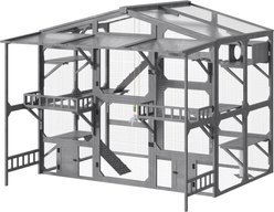 Zeus & Ruta Pine Wood Outdoor Cat House with Weatherproof Roof & Storage, Gray