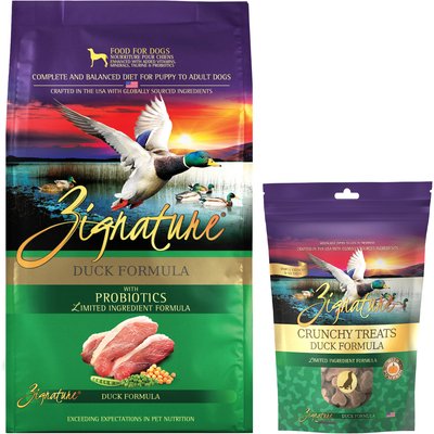 Zignature Zignature Duck Limited Ingredient Formula Grain-Free Dry Dog Food, 25-lb bag + Zignature Grain-Free Duck Formula Ziggy Bars Biscuit Dog Treats, 12-oz bag