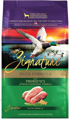 Show full view: Zignature Duck Limited Ingredient Formula Grain-Free Dry Dog Food, 25-lb bag + Zignature Grain-Free Duck Formula Ziggy Bars Biscuit Dog Treats, 12-oz bag slide 2 of 9