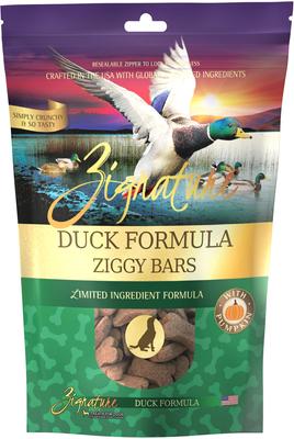 Show full view: Zignature Duck Limited Ingredient Formula Grain-Free Dry Dog Food, 25-lb bag + Zignature Grain-Free Duck Formula Ziggy Bars Biscuit Dog Treats, 12-oz bag slide 6 of 9