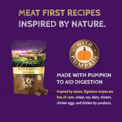 Show full view: Zignature Pork Formula Ziggy Bars Biscuit Dog Treats, 12-oz bag slide 5 of 8