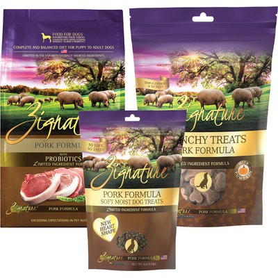 Zignature Zignature Pork Limited Ingredient Formula Dry Food, 12.5-lb bag + Ziggy Bars Biscuit Treats, 12-oz bag + Soft Dog Treats, 4-oz bag