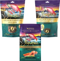 Zignature Salmon Limited Ingredient Formula Dry Food, 12.5-lb bag + Ziggy Bars Biscuit Treats, 12-oz bag + Soft Dog Treats, 4-oz bag