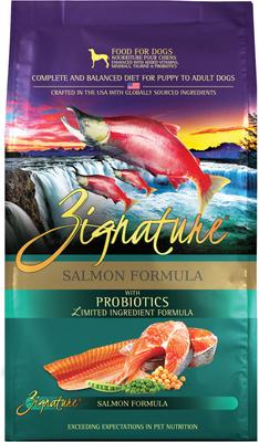 Show full view: Zignature Salmon Limited Ingredient Formula Dry Food, 12.5-lb bag + Ziggy Bars Biscuit Treats, 12-oz bag + Soft Dog Treats, 4-oz bag slide 2 of 9