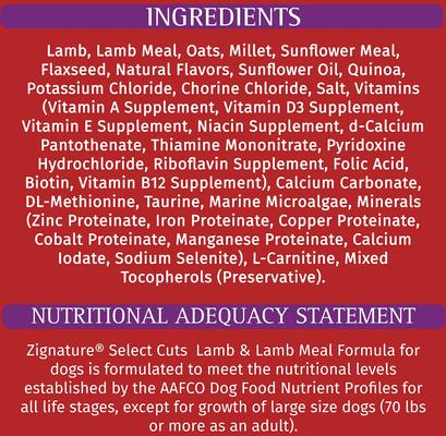 Show full view: Zignature Select Cuts Lamb & Lamb Meal Formula Dry Dog Food, 25-lb bag slide 6 of 9