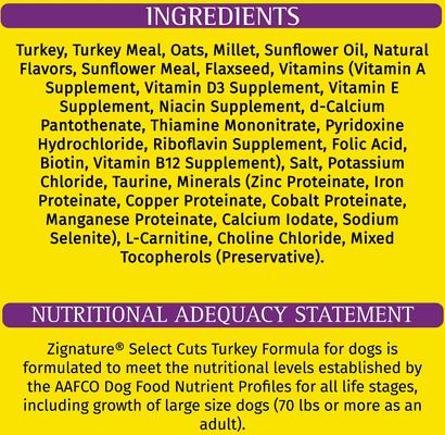 Show full view: Zignature Select Cuts Turkey Formula Dry Dog Food, 12.5-lb bag slide 6 of 9
