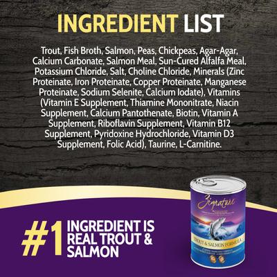 Show full view: Zignature Trout & Salmon Limited Ingredient Formula Canned Dog Food, 13-oz, case of 12 slide 6 of 11