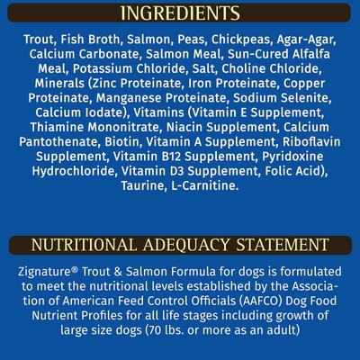 Show full view: Zignature Trout & Salmon Limited Ingredient Formula Canned Dog Food, 13-oz, case of 12 slide 8 of 11
