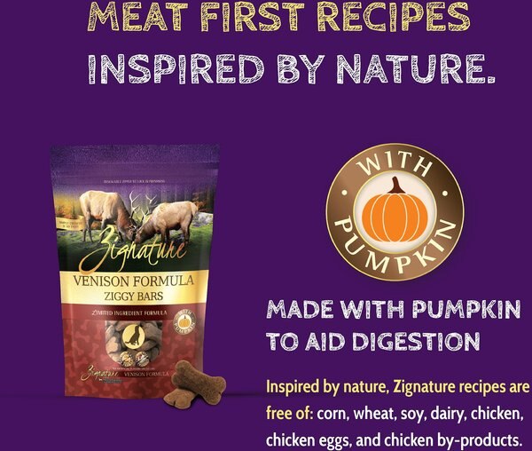 Zignature Venison Formula Ziggy Bars Biscuit Dog Treats