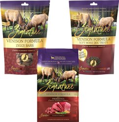 Zignature Venison Limited Ingredient Formula Dry Food, 12.5-lb bag + Ziggy Bars Biscuit Treats, 12-oz bag + Soft Dog Treats, 4-oz bag slide 1 of 9